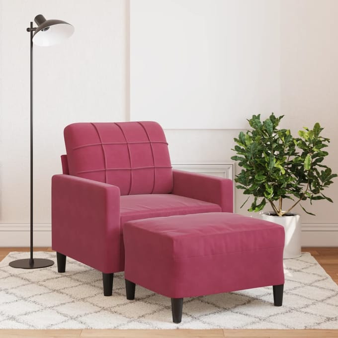 vidaXL - Fauteuil - met - voetenbank - 60 - cm - fluweel - wijnrood