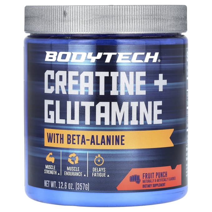 BodyTech, Creatine + Glutamine met Beta-Alanine, Fruit Punch smaak, 355 gram (357 gr)