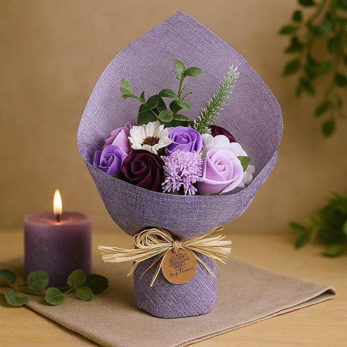 Zeep Bloemen Boeket - Lila
