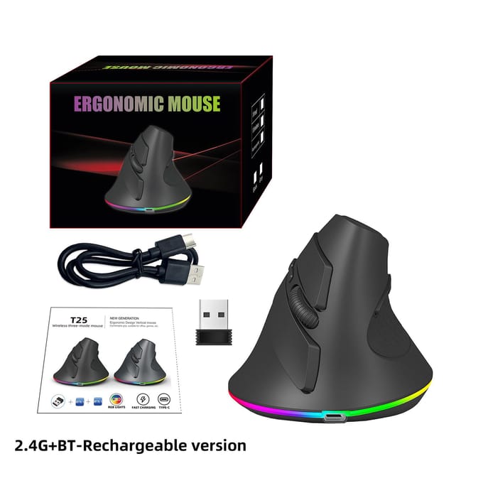 Draadloze Dual-mode Muis 2.4GBT5.1 Computermuis Gamingmuis Ergonomisch Stil Windows zwart