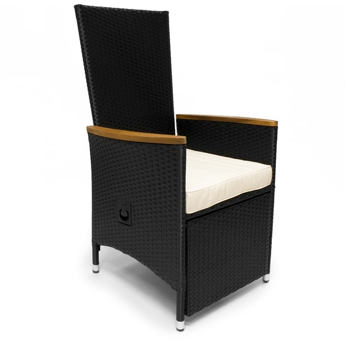Polyrattan tuinstoel set van 2 verstelbare voet- &amp; rugleuning armleuning acaciahout weerbestendig