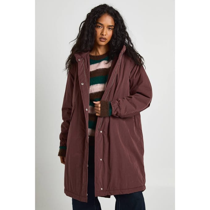 boohoo Dames Hooded Longline Parka | Chocolate | Maat: 10
