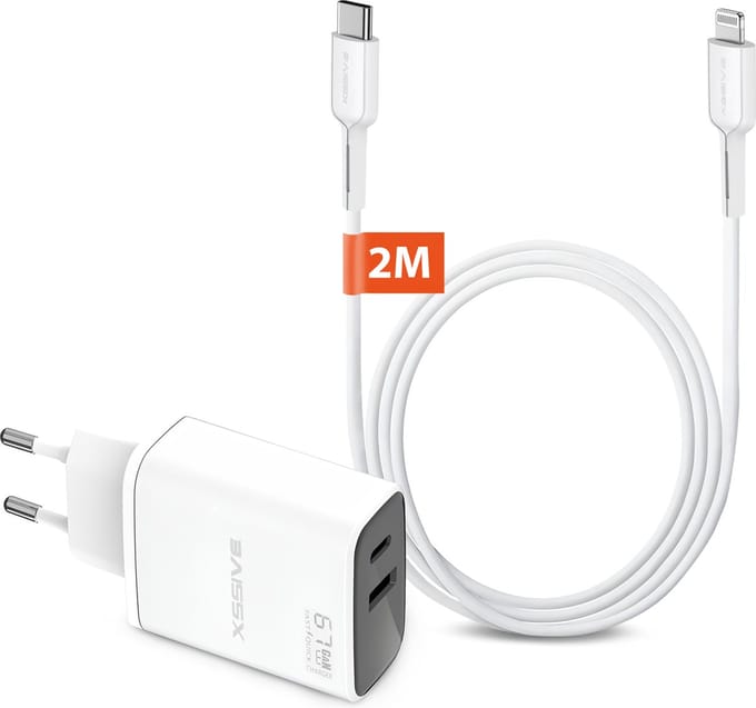 Snelle Oplader geschikt voor iPhone Lightning naar USB C Kabel - 2 Meter - 2 Poorten