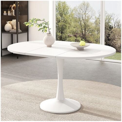Ovale eettafel - Uitschuifbare witte ronde tafel - voor eetkamer en woonkamer