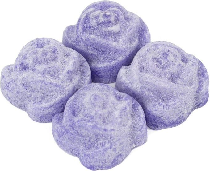 Organza zakje met 4x amberblokje roos ´Lavender´