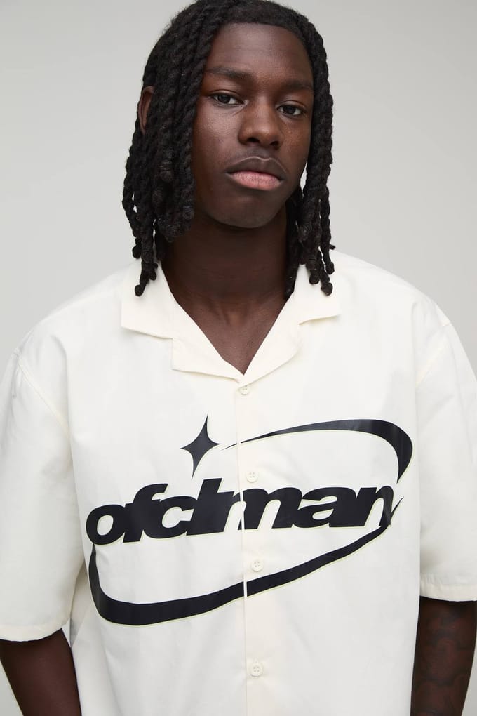 Oversized Boxy Shirt Met Ofclman Print En Korte Mouwen | White | Size Medium