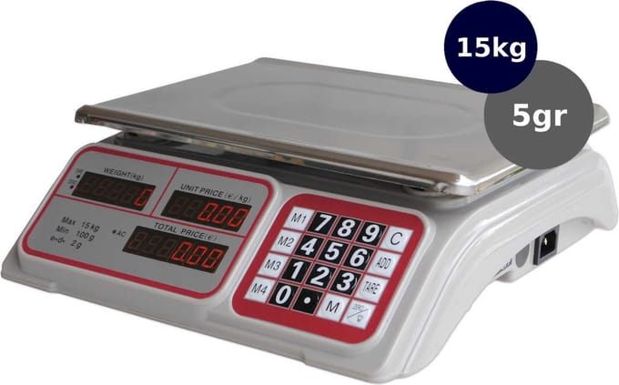 Digitale Prijsberekenende Winkelweegschaal 15kg x 2 gr