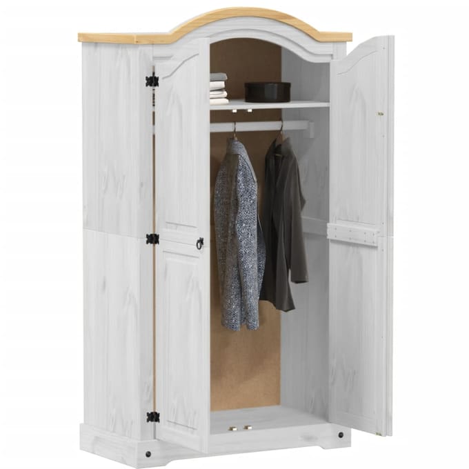 vidaXL - Kledingkast - Corona - wit - 102x52x186 - cm - massief - grenenhout