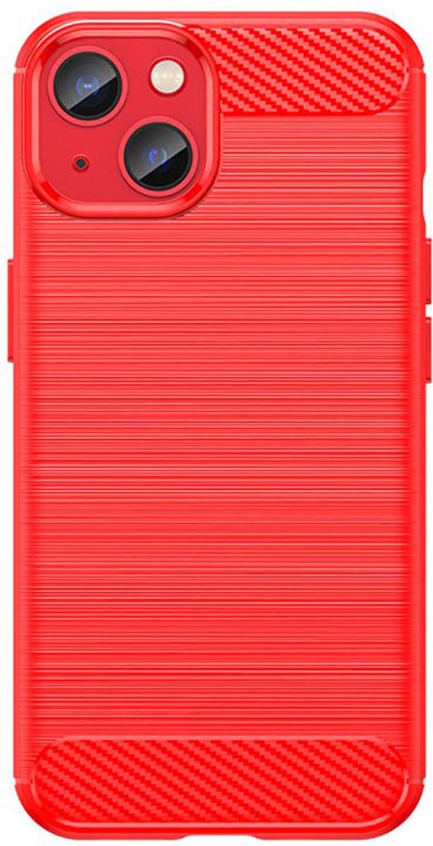 MobyDefend Hoesje - Geschikt voor iPhone 14 Plus - TPU Backcover - Geborstelde Metaal & Carbon-Look - Rood