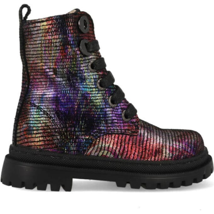 Shoesme zwarte bikerboots met allover multicolor print