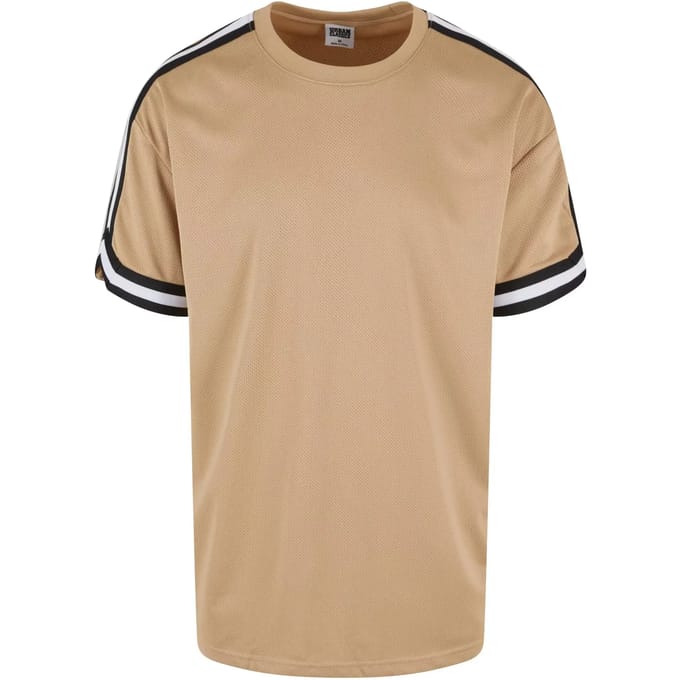 Urban Classics - Oversized Stripes Mesh Sport Tshirt - XXL - Beige