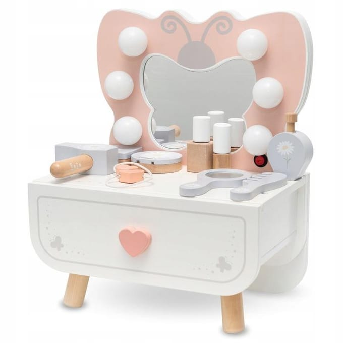 Mamabrum Houten Mini Kaptafel met LED-Verlichting „Vlinder” + Accessoires voor Kinderen