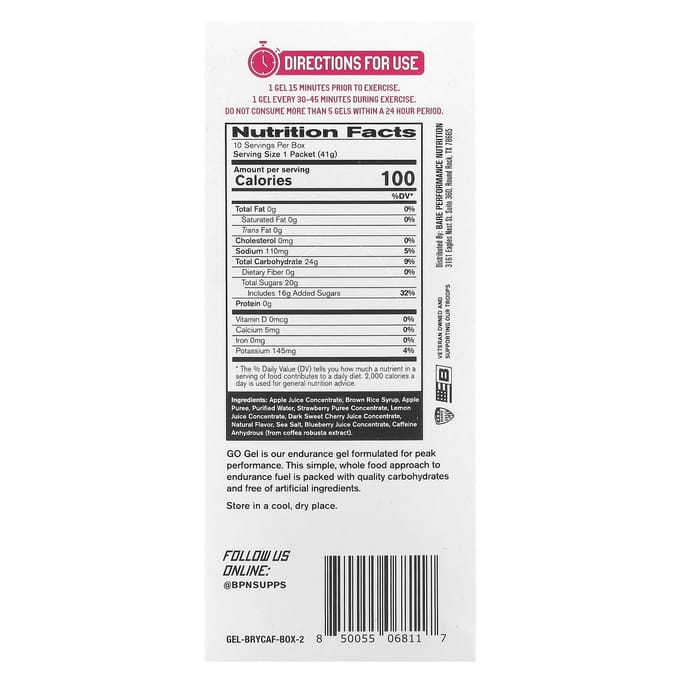 BPN, Go Gel, Mixed Berry CAF, 10 packs, 1.45 oz (41 g) each