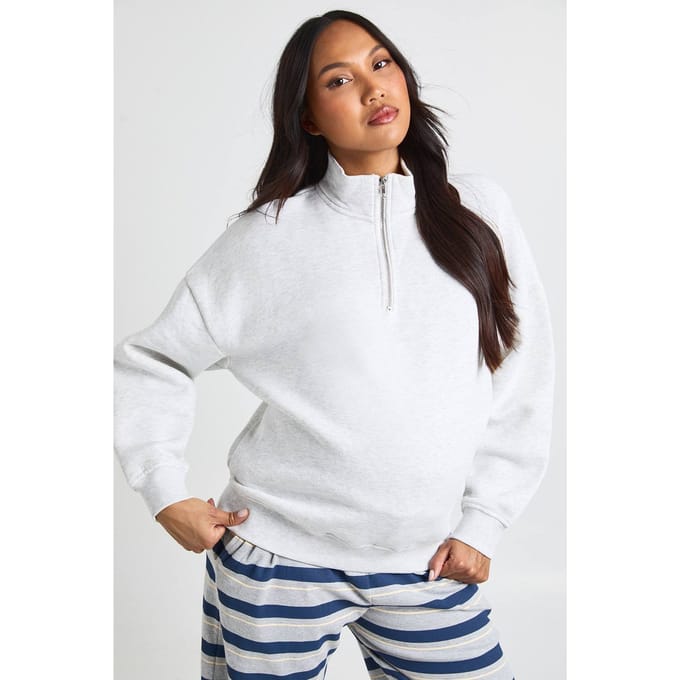 boohoo Dames Zwangerschaps Oversized Half Zip Sweatshirt | Grey Marl | Maat: 8