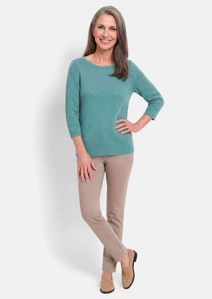 Katoenen pullover met 3/4-mouwen - grijsgroen - Gr. 20 van Goldner Fashion