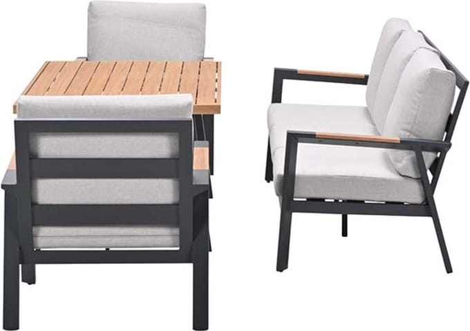 Elati lounge-dining sofa set-4-dlg.-c. black - sand - light teaklook