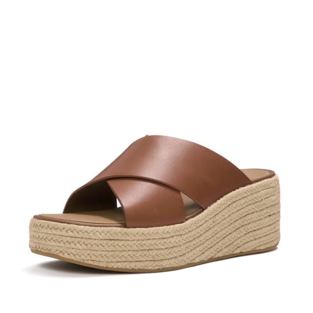 FitFlop Platfforms Espadrille Leather Wedge Cross Slides BRUIN - Maat 41