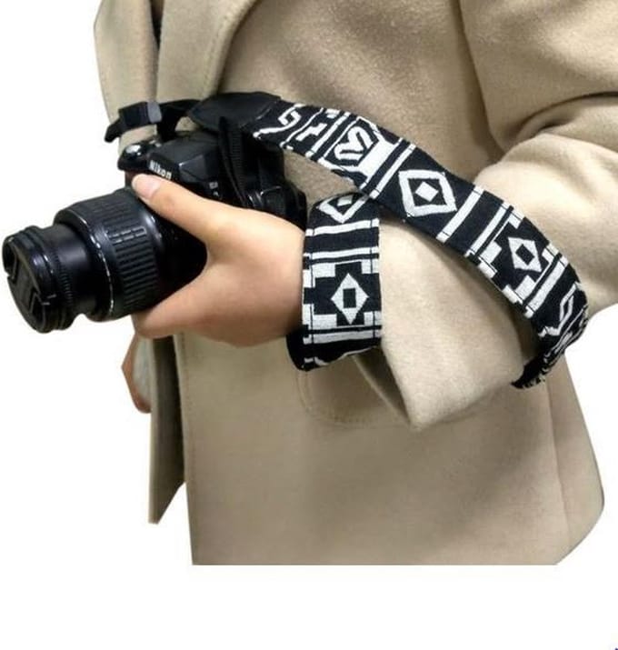YONO Camera Strap Vintage – Universele Camerariem Nek Band - Aztec Print Zwart