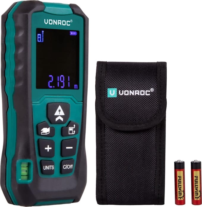 VONROC Laser afstandsmeter – 60 meter bereik – Aanpasbare meetreferentie