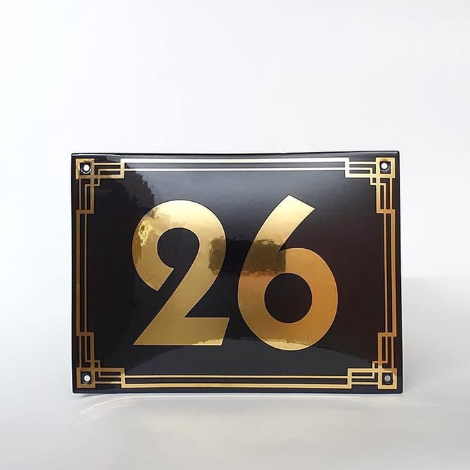 Art deco | jaren ’30 | luxe emaille huisnummer - 26