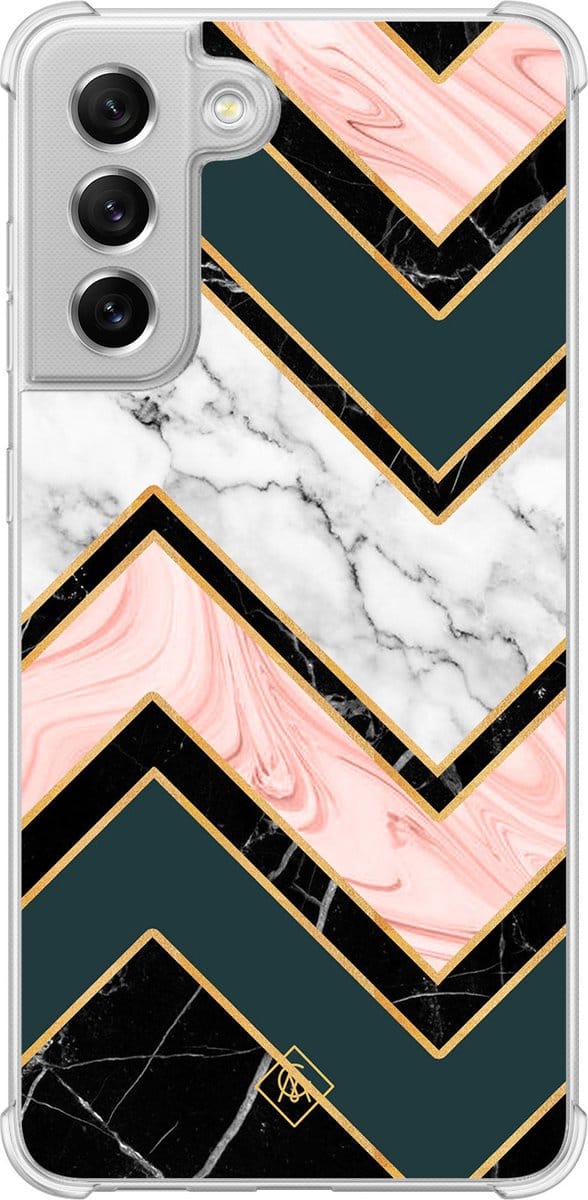 Casimoda® hoesje - Geschikt voor Samsung Galaxy S21 FE - Marmer Triangles - Shockproof case - Extra sterk - Siliconen/TPU - Multi, Transparant