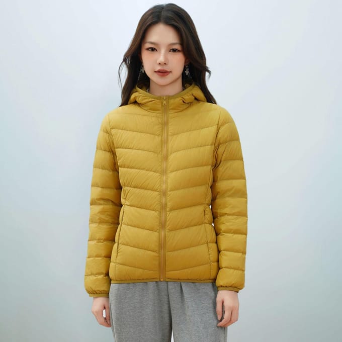 Dames Herfst en Winter Lichte Donsjas Dames Dames Met Capuchon Eenvoudig Jack 2XL geel