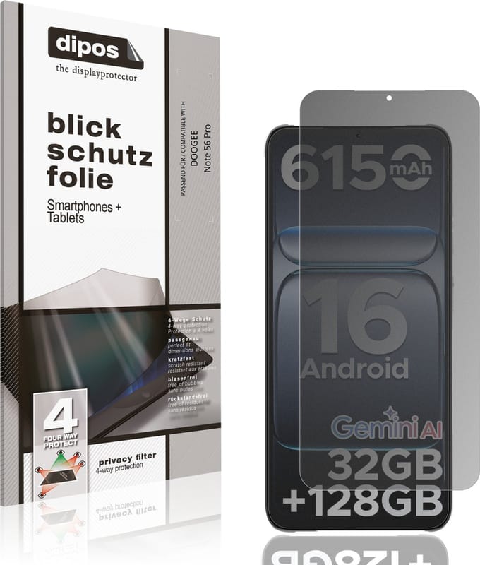 dipos – Matte Privacy Screenprotector geschikt voor DOOGEE Note 56 Pro | Anti-Spy Beschermfolie