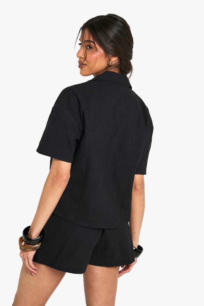 boohoo Dames Linnen Look Trekkoord Shorts | Black | Maat: 16