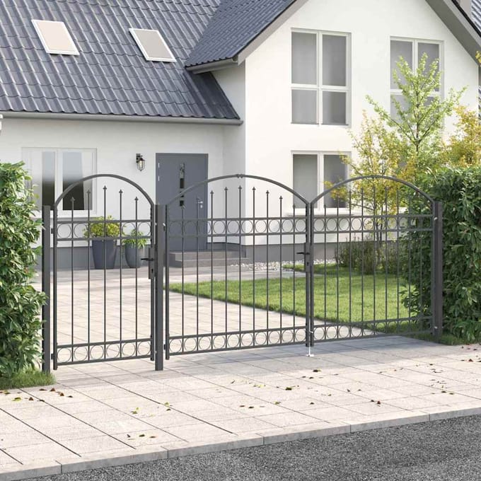 Portail de jardin avec dessus arqué Gris Assen 400 x 150 cm Acier