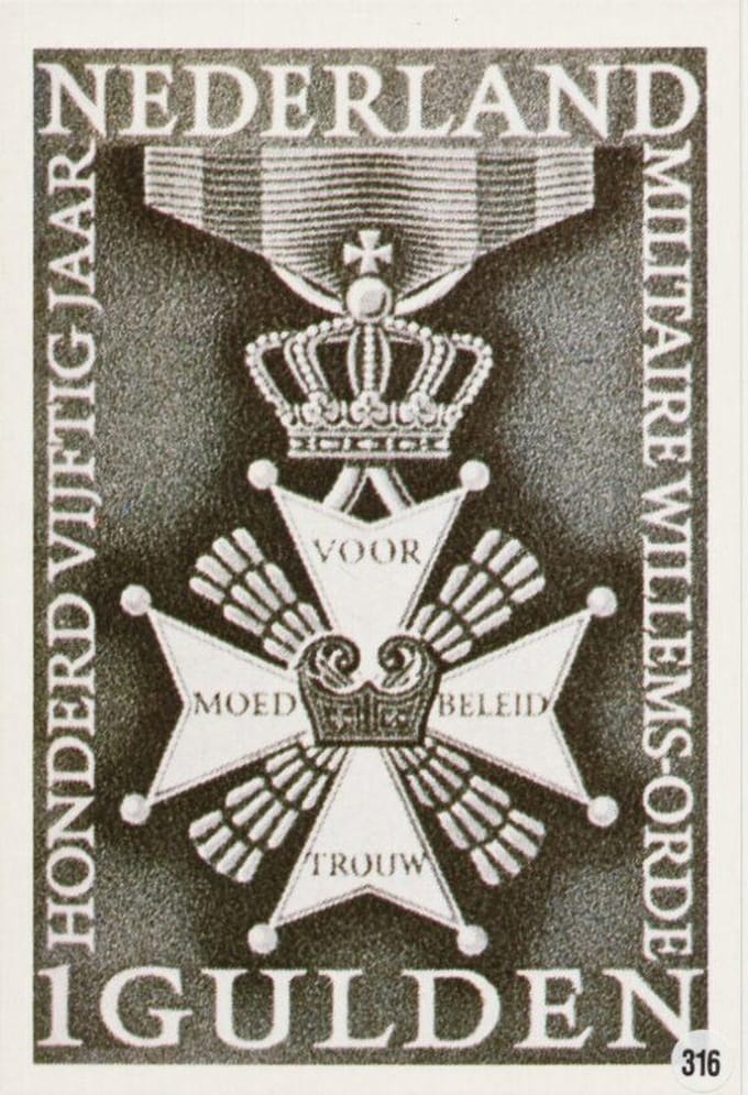 Briefkaart met afbeelding Orderteken van de M.W.O. Voor de ridder der 4e klasse postzegel