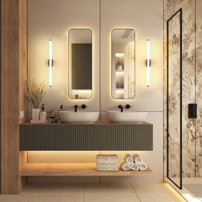 Molto Luce LED wandlamp VINA S, zwart, breedte 40 cm, IP44, CCT