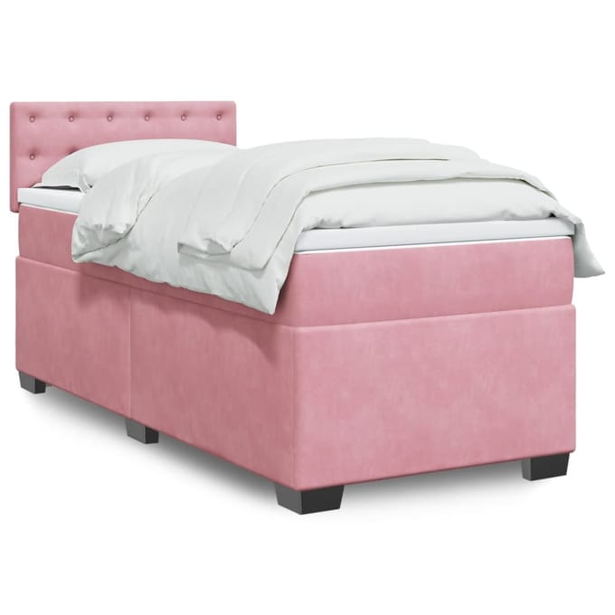 vidaXL - Boxspring - met - matras - fluweel - roze - 80x200 - cm