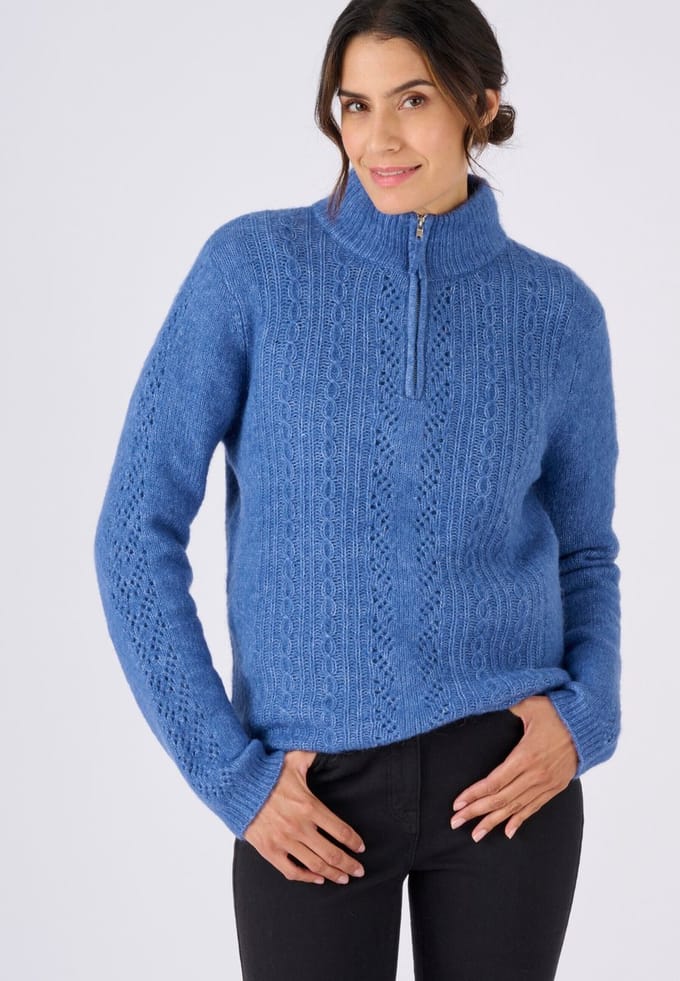 Damart - Trui met ritskraag van alpacamix - Dames - Blauw - S