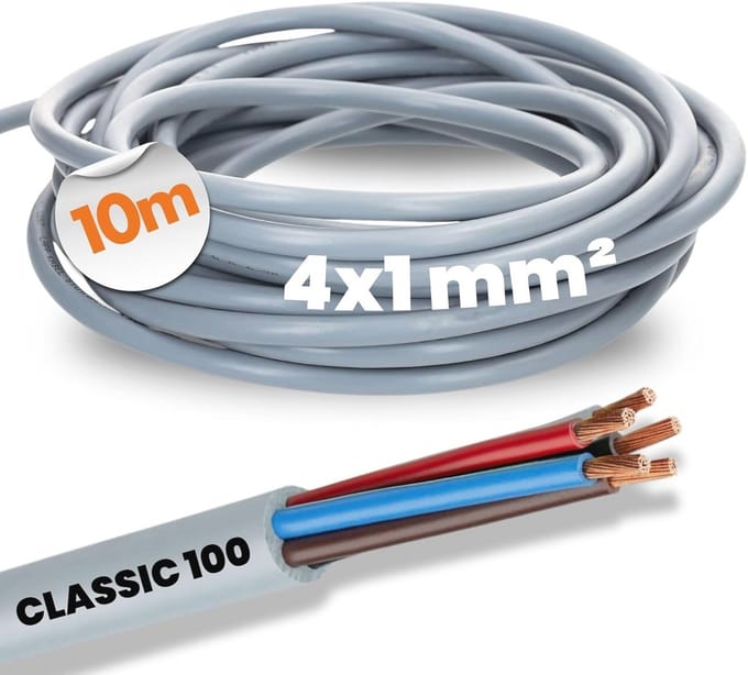 10 meter 4-aderige besturingskabel 4x1 mm² kleurgecodeerd PVC