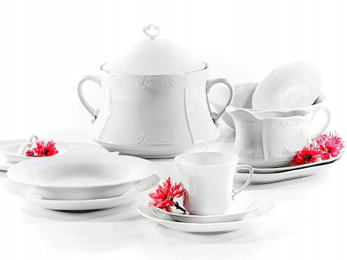 Servies Kamelia 6 personen, 27-delig, wit porselein