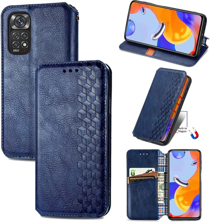 Luxe PU Lederen Ruitpatroon Wallet Case + Screenprotector voor Xiaomi Redmi Note 11 Pro 4G/5G_ Blauw