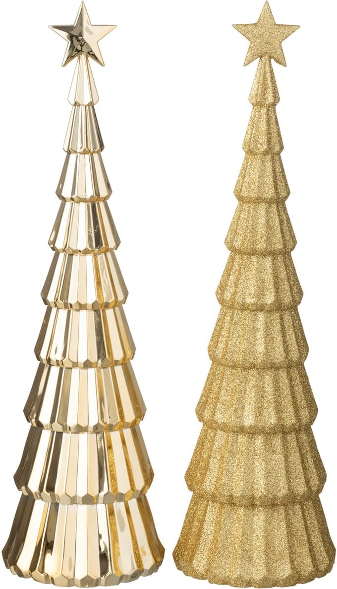 J-Line decoratie Kerstboom + Ster - kunststof - goud - 2 stuks