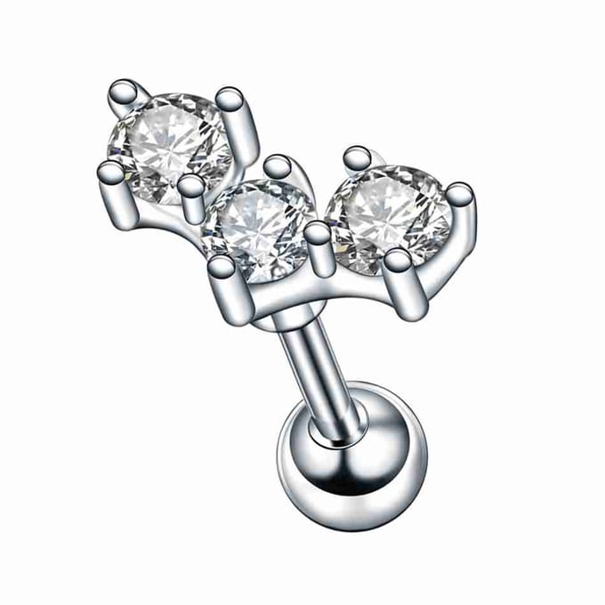 WeLoveSilver - Piercing zilver - chirurgisch staal - drie kristallen