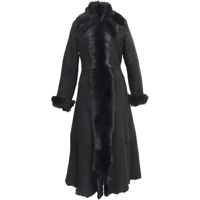 Dames zwarte suède Toscana schapenvacht trenchcoat-Rushden