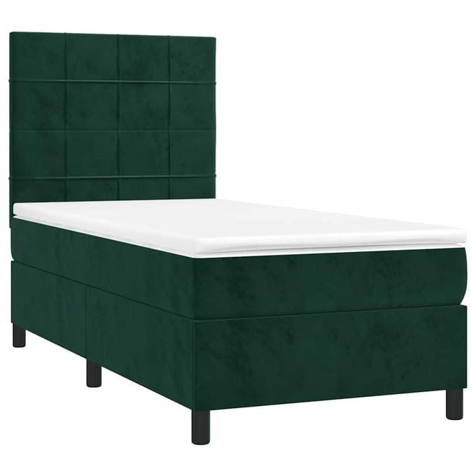vidaXL - Boxspring - met - matras - en - LED - fluweel - donkergroen - 80x200 - cm