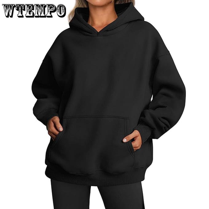 Dames hooded pullover sweatshirt effen kleur oversized losse casual fleece sweatshirt S donkergrijze kleur