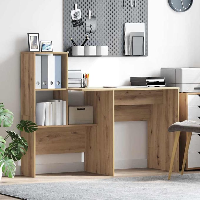 vidaXL - Bureau - Artisan - Eiken - Bewerkt - hout - 131,5 - x - 50 - x - 106,5 - cm
