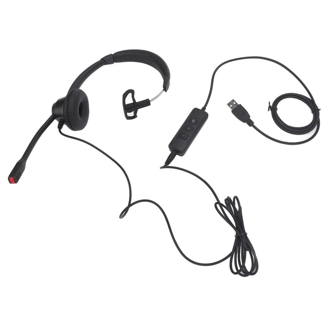Telefoonheadset Zwart Bekabeld met Ruisonderdrukkende Microfoon USB Enkeloorsheadset met USB naar
