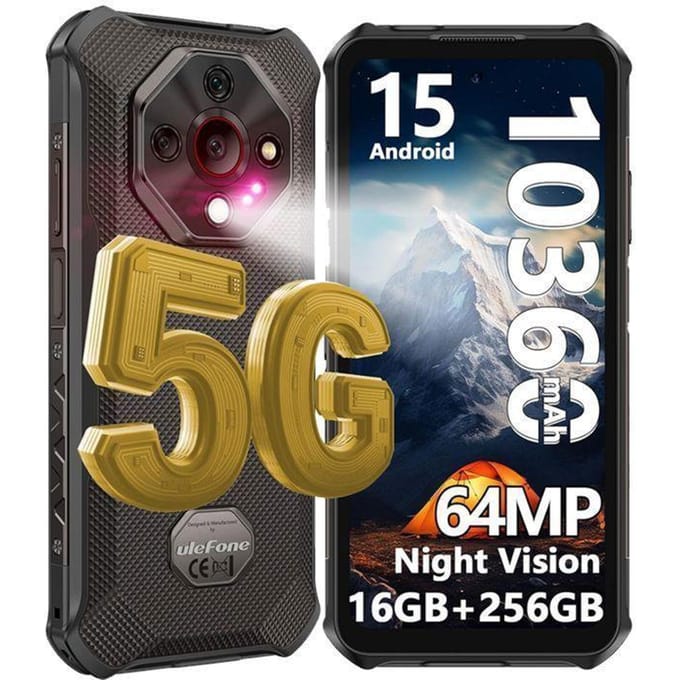 Smartphone Robuste 5G Ulefone Armor X16 Pro 6.56  10360mAh 16GO+256GO Telephone Portable Incassable 64MP Android 15 NFC/GPS/AI Noir noir