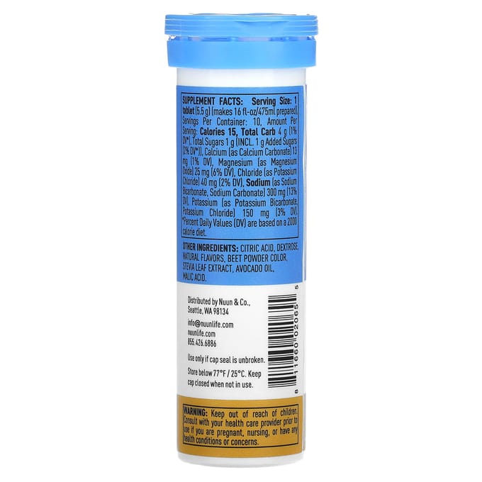 Nuun, hydratation, sport, complément alimentaire d'électrolytes en comprimés effervescents, orange, 10 comprimés