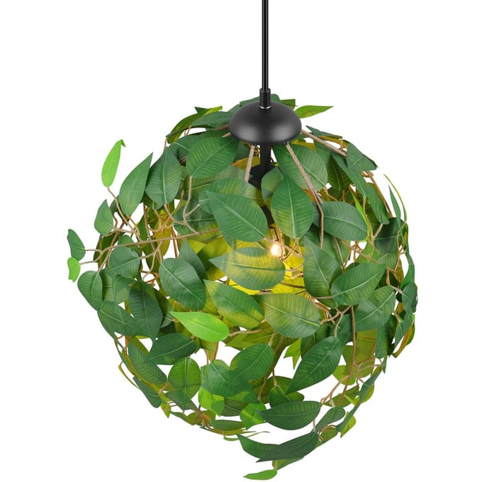 Reality Leuchten Hanglamp Leavy, zwart/groen, Ø 38 cm, 1-lamp, E27