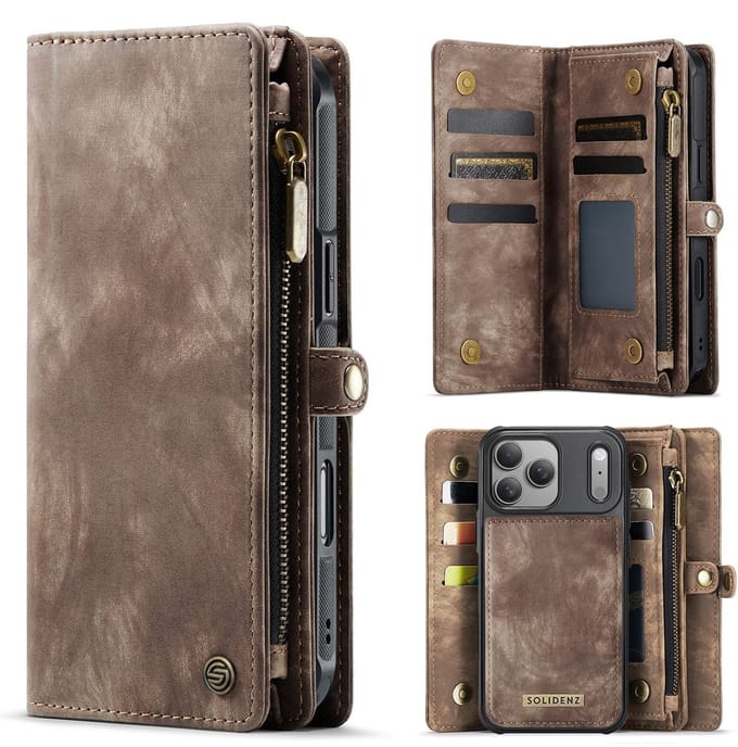 Solidenz Hoesje - Geschikt voor Apple iPhone 17 Pro - Urban Wallet - Bruin