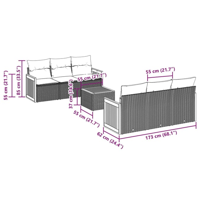 vidaXL - 7-delige - Loungeset - met - kussens - poly - rattan - zwart