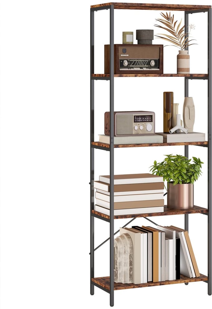 HOMCOM Bookshelf Metaal 60L x 30B x 170,5H cm Rustiek Bruin