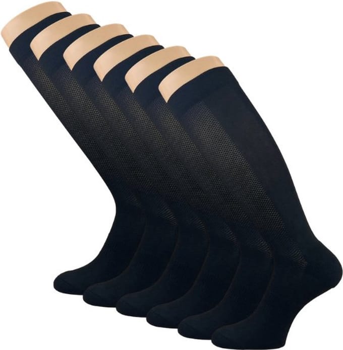 6 paar Compressie Kniekousen - Zwart - Maat 35-38